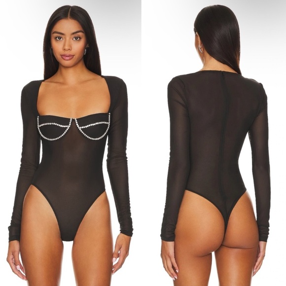 BARDOT Diamante Bodysuit in Black - Picture 5 of 11